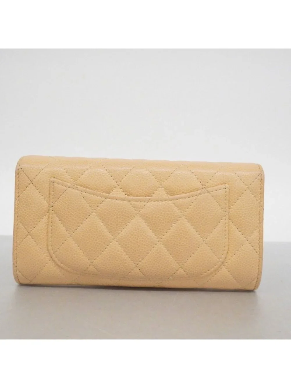 Chanel Wallet Quilted Caviar Leather Beige Gold